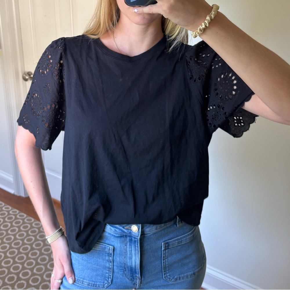 H&M Black Eyelet Sleeve Tee